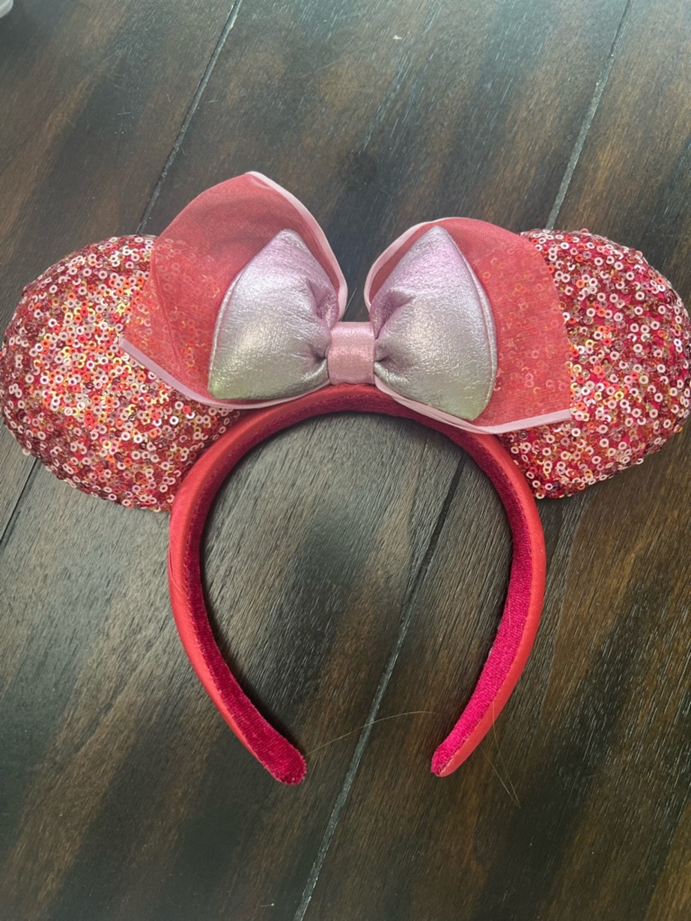 Sequin Pink Minnie Ear Headband with Shimmery Bow
